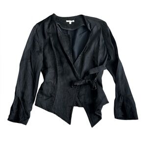 Skin NY Elegant Black Women's Wrap Top Silky Finish Asymmetrical Bottom Size US2